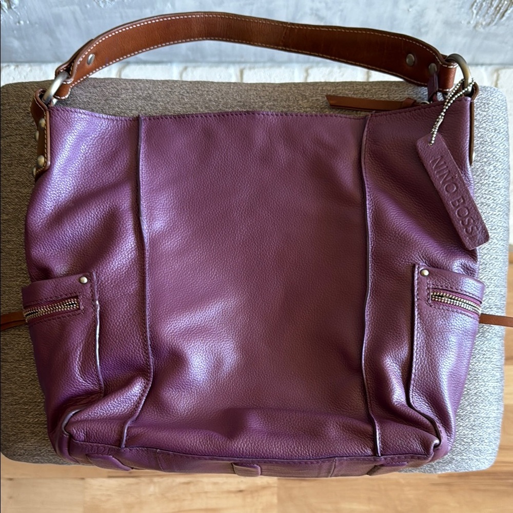 Nino BOSSI Purple and Brown Leather Shoulder Bag. Excellent condition!